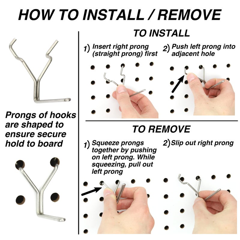 Right Arrange Stainless Steel Pegboard Hooks 50-Pack 2"" L Hook - Will Not Fall Out  Fits Any Peg Board - Organize Tools  Accessories  Workbench  Garage Storage  Kitchen  Crafts  Jewelry  Retail - Image 4